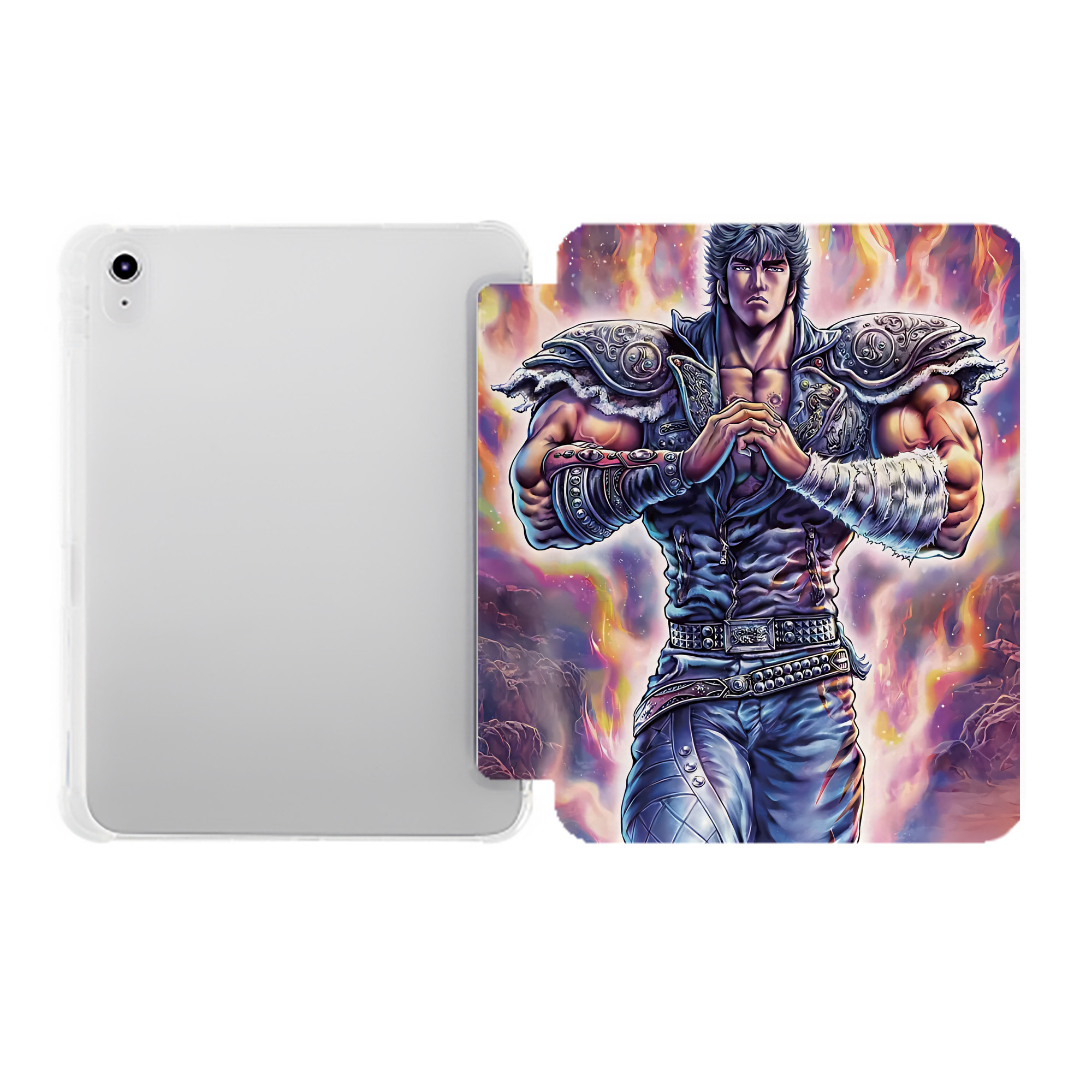 （画像用） 北斗の拳 Fist of the North Star IPad ケース ペン収納付き 三つ折りスタンド PUレザー×シリコン 対応機種9.5/10.5/10.9インチ
